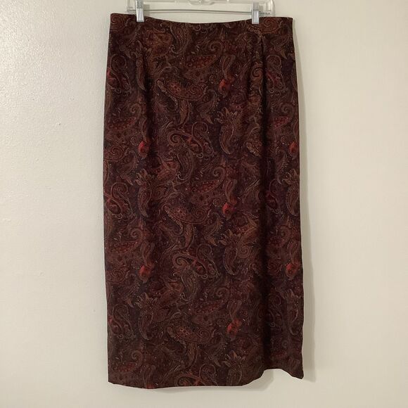 Vintage Red Paisley Dark Academia Whimsigoth Witchy A Line Midi Skirt 16W Autumn - Picture 1 of 8
